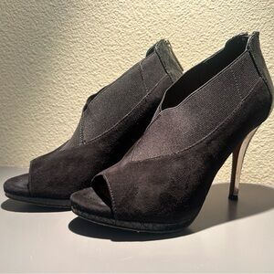 Donald J. Pliner Black Suede Peep-Toe Stiletto Booties